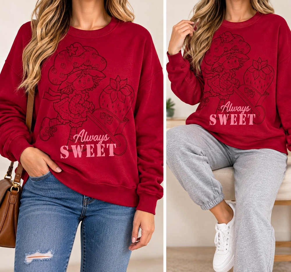 Strawberry Shortcake Women's Sweatshirt L Red Graphic Crewneck Y2K Retro